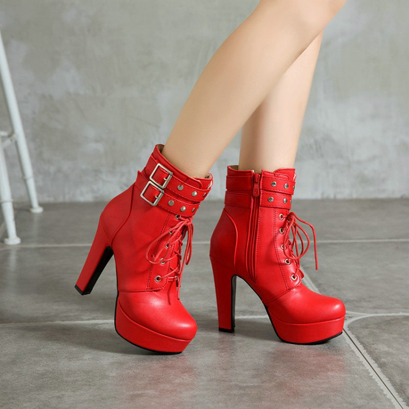 Women Shoes For Big Feet - Kışlık Kürklü Sarı Kırmızı Kadın Yüksek