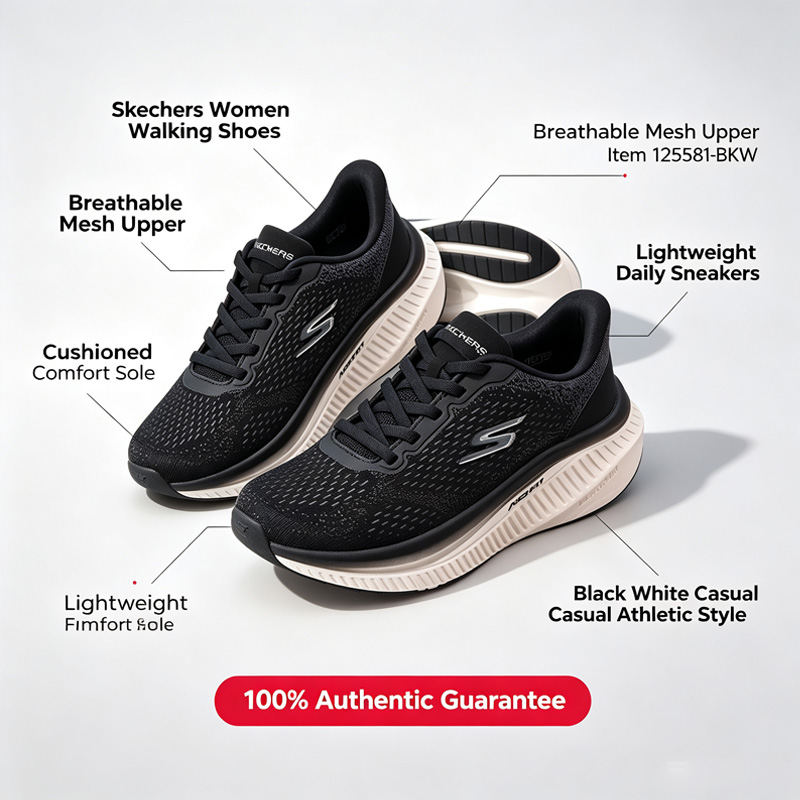Women Shoes Hong Kong - Skechers Kadın Yürüyüş Ayakkabısı 125581-BKW Siyah