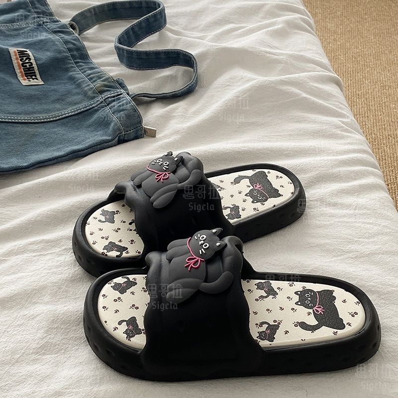 Women'S Shoes To Men'S - Baskı Sevimli Ayı Kadın Terlik Yaz