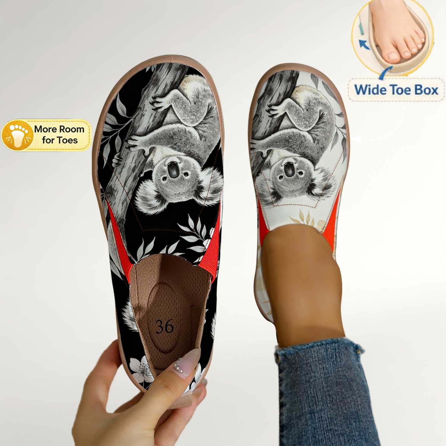 Women'S Shoes For Wide Feet - Kadınlar için Sevimli Koala Baskılı Slip-On