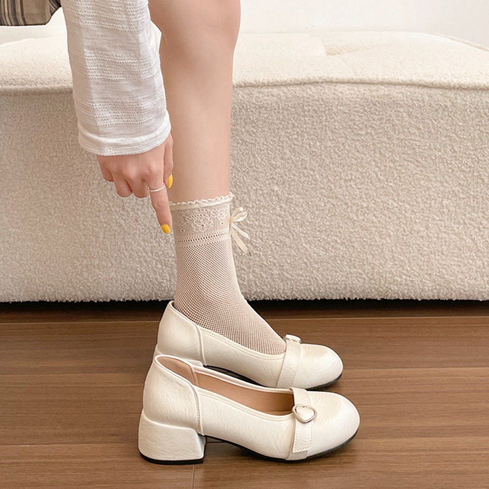 Women Shoes Mk - Fransız Tarzı Kalın Topuklu Gümüş Tek